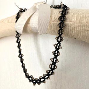 Handmade Hungarian Beaded Choker and Bracelet Set with Black and Silver Beads
